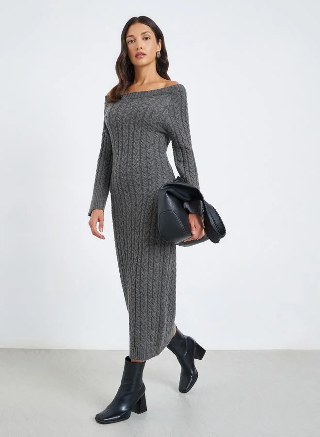 Styli Women Cable Knit Midi Dress with Long Sleeves